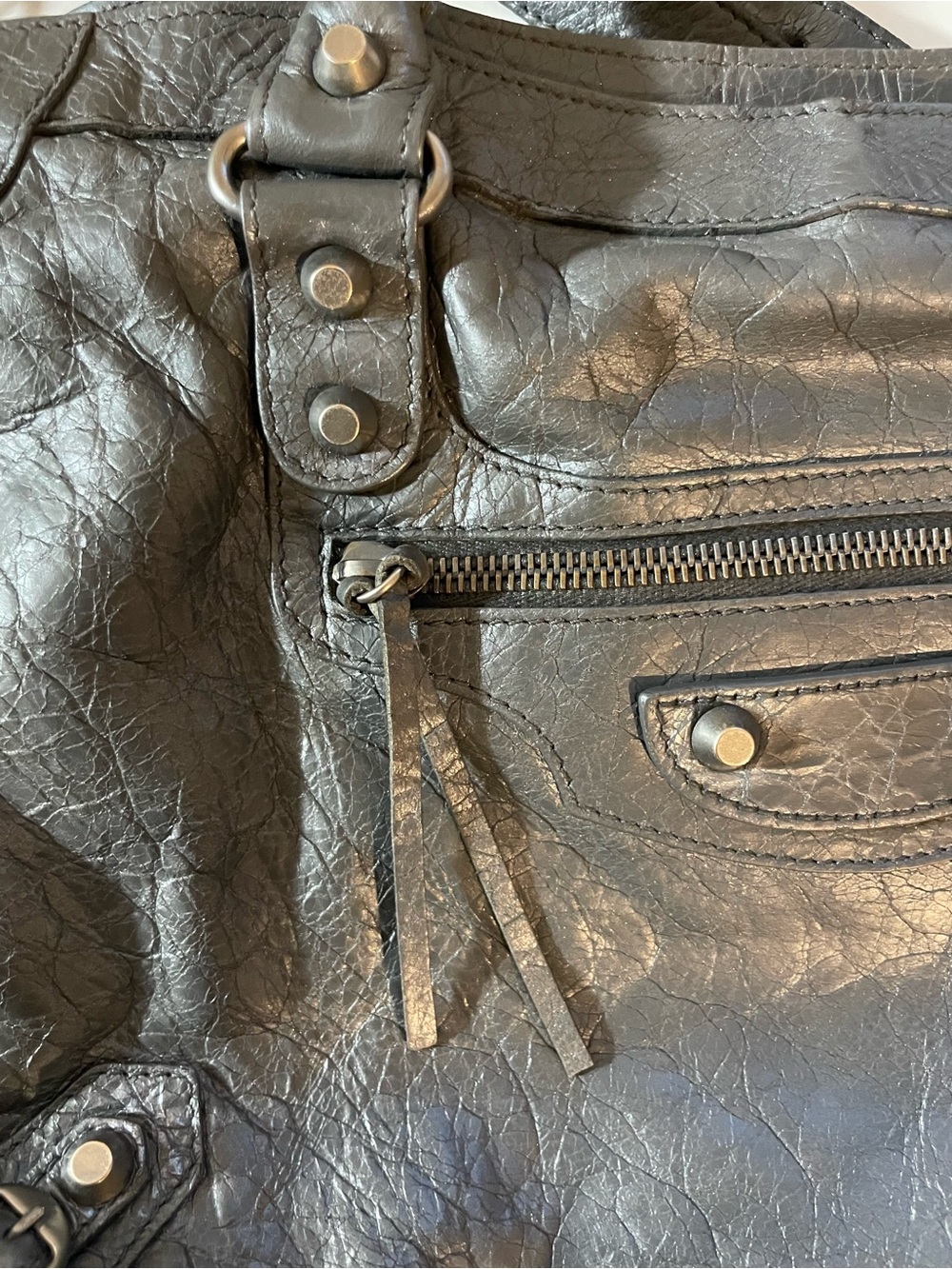 Authentic Balenciaga First Bag Gris Fossil Motorcycle Bag - Picture 6 of 11